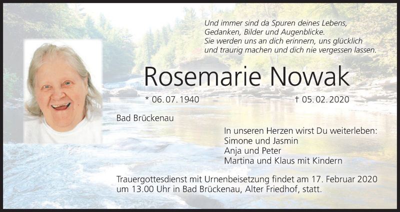 Rosemarie Nowak | Traueranzeige | trauer.inFranken.de