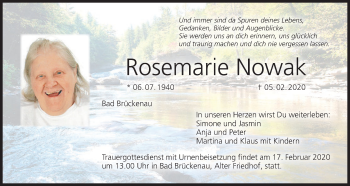 Anzeige von Rosemarie Nowak von MGO