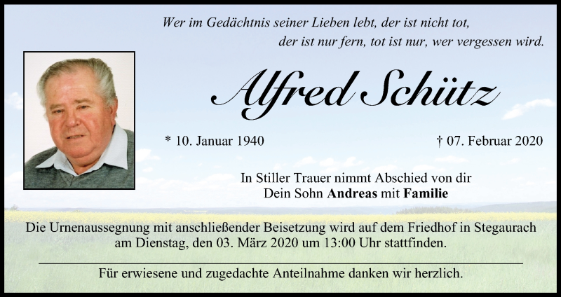  Traueranzeige für Alfred Schütz vom 29.02.2020 aus MGO