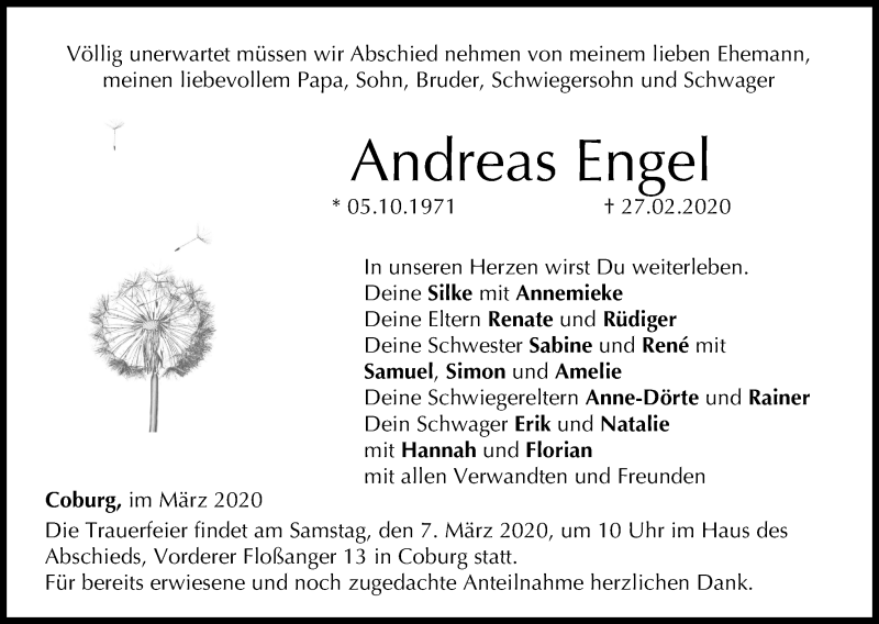 Andreas Engel Traueranzeige Trauer Infranken De