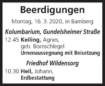 Anzeige von Beerdigungen vom 16.03.2020 von MGO