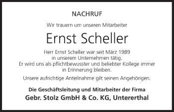Anzeige von Ernst Scheller von MGO