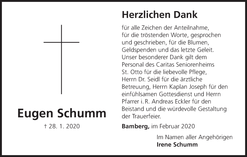  Traueranzeige für Eugen Schumm vom 29.02.2020 aus MGO