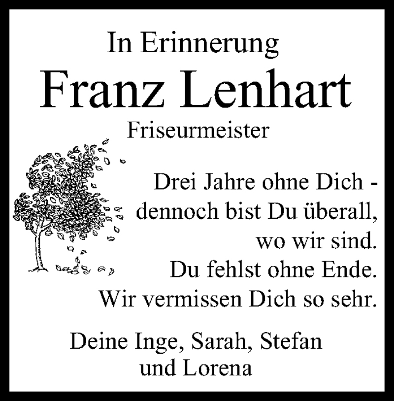  Traueranzeige für Franz Lenhart vom 27.03.2020 aus MGO