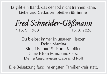 Anzeige von Fred Schneider-Gößmann von MGO