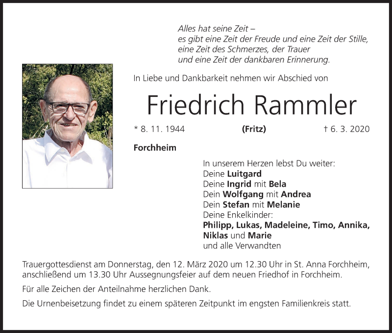  Traueranzeige für Friedrich Rammler vom 09.03.2020 aus MGO