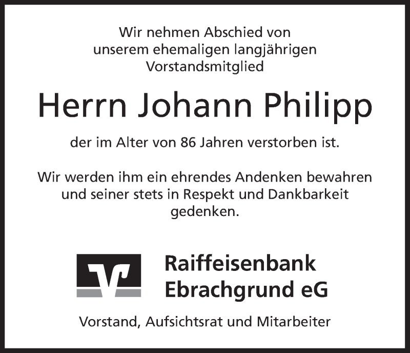  Traueranzeige für Johann Philipp vom 10.03.2020 aus MGO