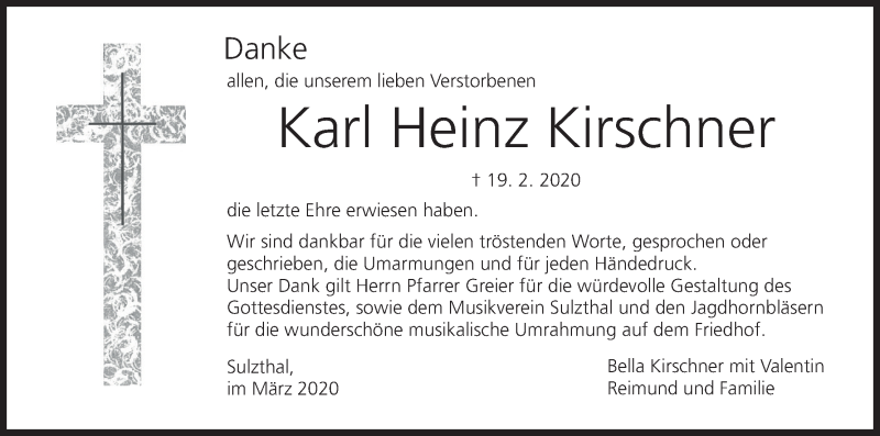  Traueranzeige für Karl Heinz Kirschner vom 14.03.2020 aus MGO
