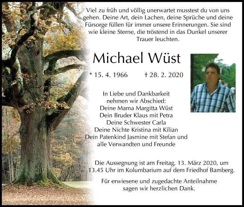  Traueranzeige für Michael Wüst vom 07.03.2020 aus MGO