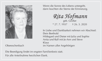 Anzeige von Rita Hofmann von MGO