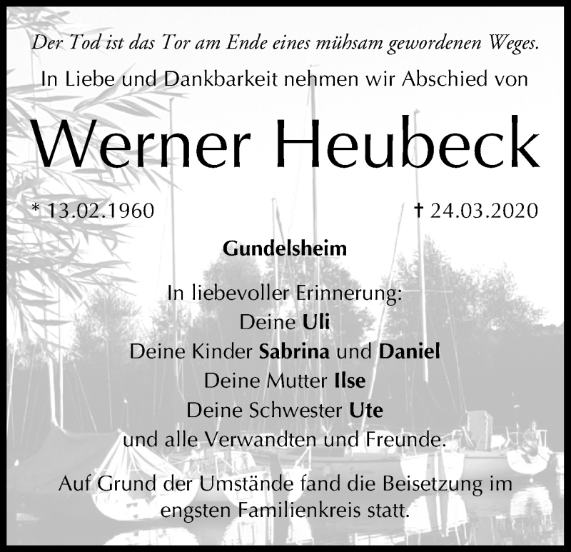  Traueranzeige für Werner Heubeck vom 28.03.2020 aus MGO