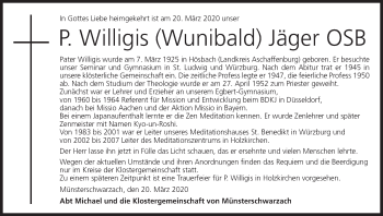 Anzeige von Willigis Jäger von MGO