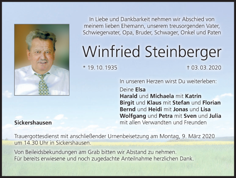  Traueranzeige für Winfried Steinberger vom 06.03.2020 aus MGO