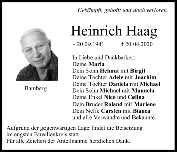 Anzeige von Heinrich Haag von MGO