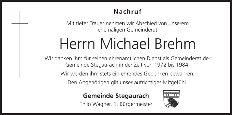  Traueranzeige für Michael Brehm vom 11.04.2020 aus MGO