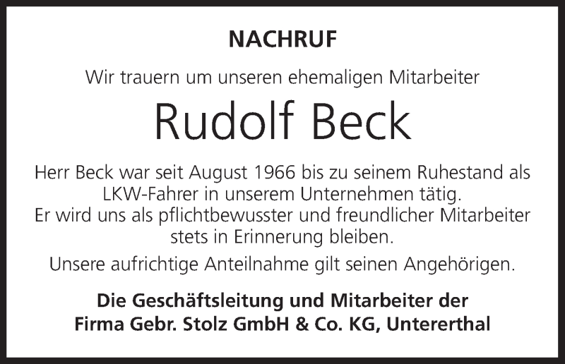  Traueranzeige für Rudolf Beck vom 21.04.2020 aus MGO