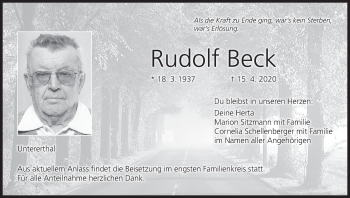 Anzeige von Rudolf Beck von MGO