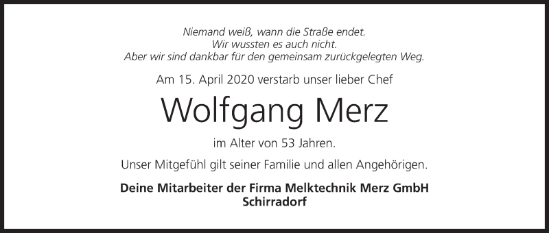  Traueranzeige für Wolfgang Merz vom 20.04.2020 aus MGO