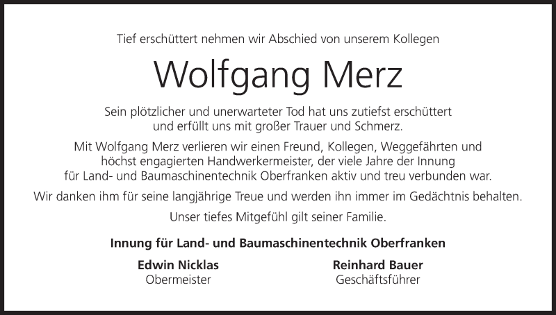  Traueranzeige für Wolfgang Merz vom 21.04.2020 aus MGO