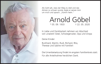Anzeige von Arnold Göbel von MGO