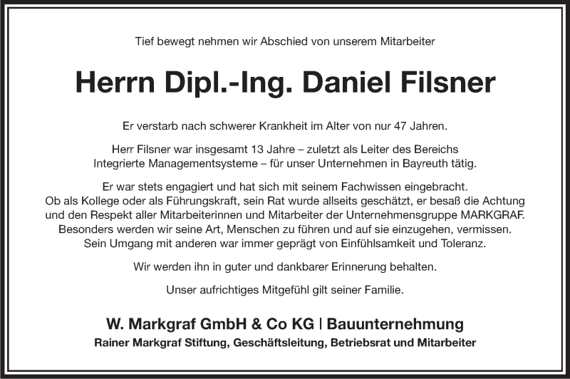  Traueranzeige für Daniel Filsner vom 27.05.2020 aus MGO