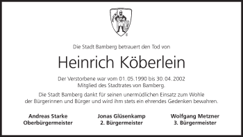 Anzeige von Heinrich Köberlein von MGO