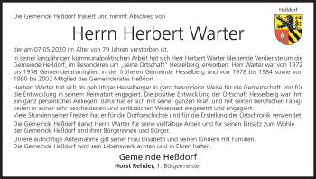 Anzeige von Herbert Warter von MGO