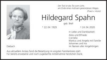 Anzeige von Hildegard Spahn von MGO