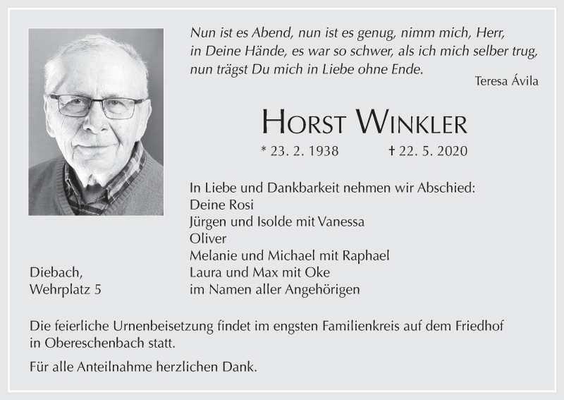 Horst Winkler Traueranzeige trauer.inFranken.de