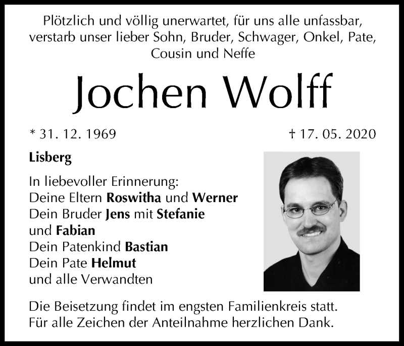  Traueranzeige für Jochen Wolff vom 20.05.2020 aus MGO