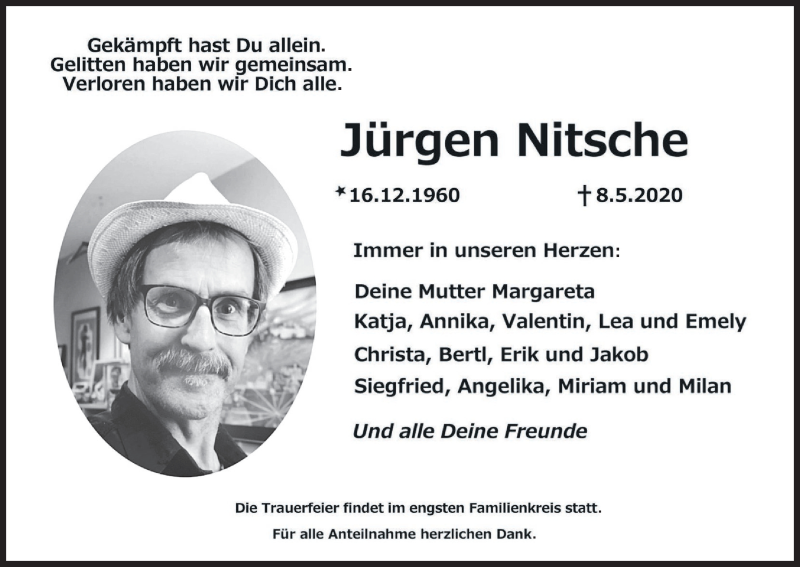  Traueranzeige für Jürgen Nitsche vom 23.05.2020 aus MGO