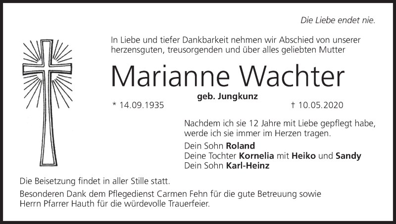 Marianne Wachter | Traueranzeige | Trauer.inFranken.de