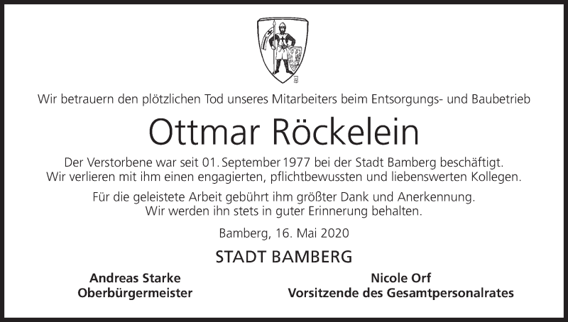  Traueranzeige für Ottmar Röckelein vom 16.05.2020 aus MGO