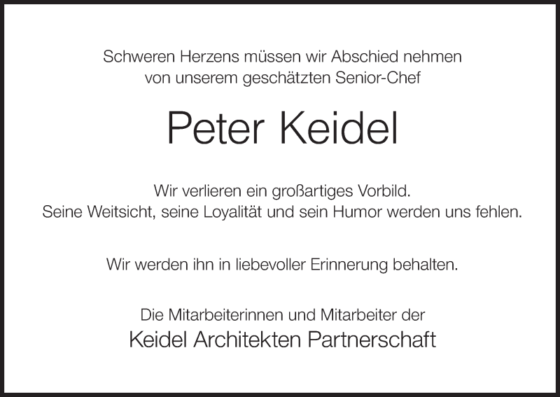  Traueranzeige für Peter Keidel vom 09.05.2020 aus MGO