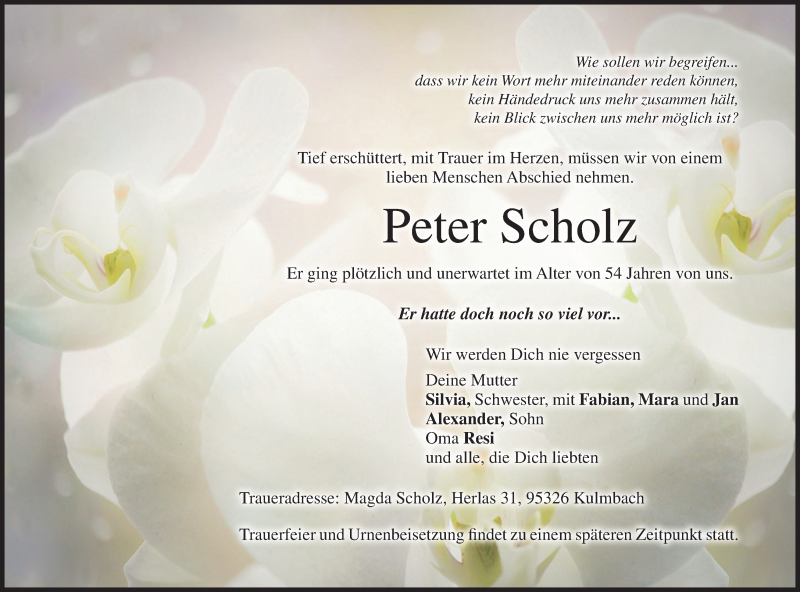  Traueranzeige für Peter Scholz vom 16.05.2020 aus MGO