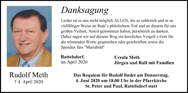  Traueranzeige für Rudolf Meth vom 30.05.2020 aus MGO