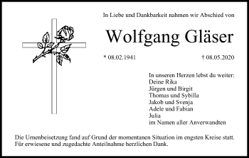 Anzeige von Wolfgang Gläser von MGO