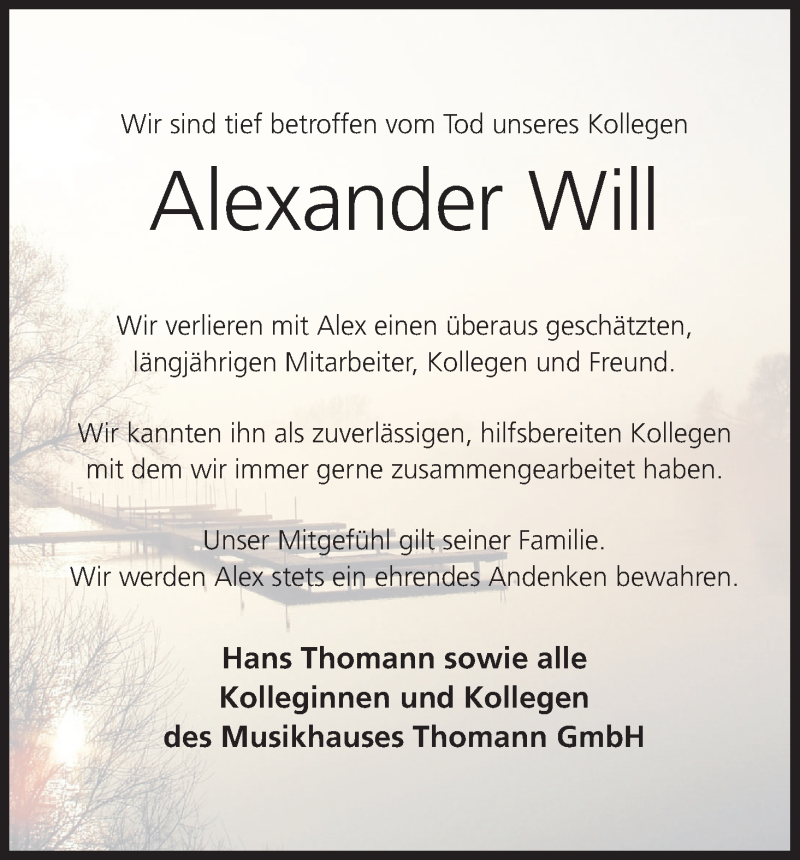  Traueranzeige für Alexander Will vom 09.06.2020 aus MGO