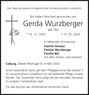 Anzeige von Gerda Wurzberger von MGO