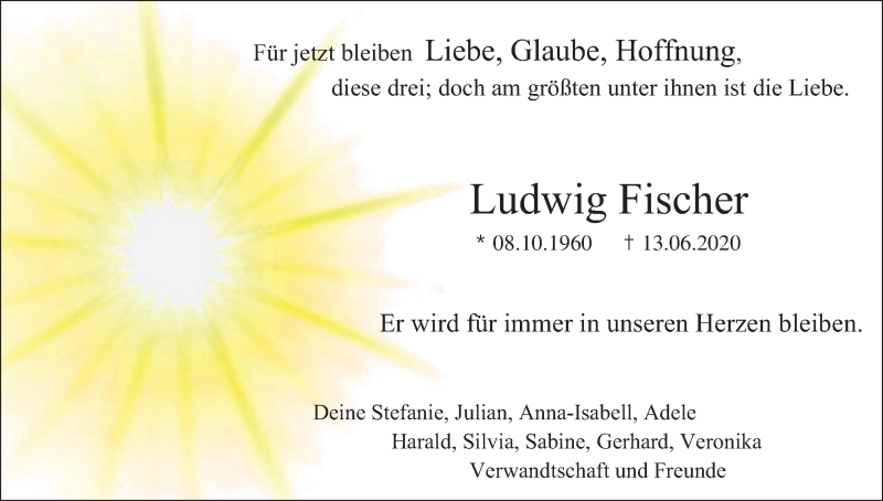  Traueranzeige für Ludwig Fischer vom 27.06.2020 aus MGO