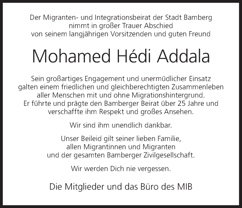  Traueranzeige für Mohamed Hédi Addala vom 16.06.2020 aus MGO