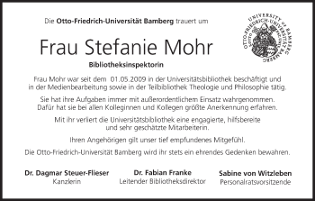 Anzeige von Stefanie Mohr von MGO