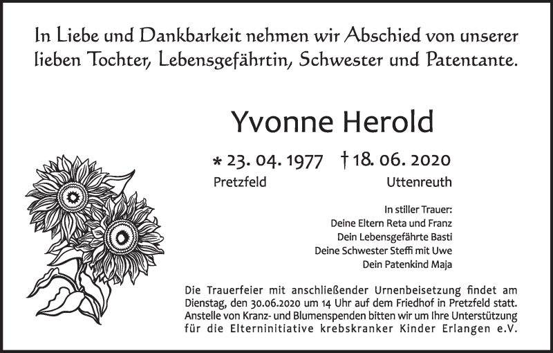  Traueranzeige für Yvonne Herold vom 27.06.2020 aus MGO
