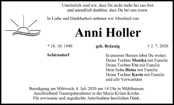 Anni Holler | Traueranzeige | trauer.inFranken.de