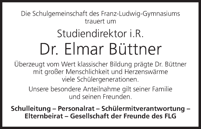  Traueranzeige für Elmar Büttner vom 28.07.2020 aus MGO