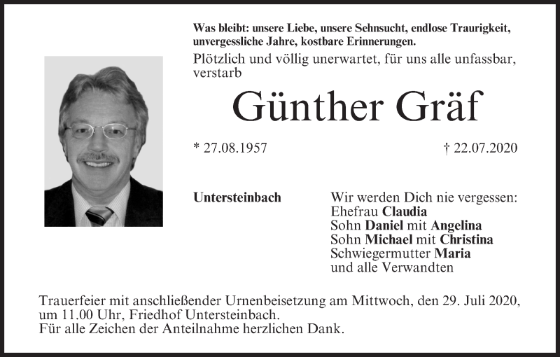  Traueranzeige für Günther Gräf vom 25.07.2020 aus MGO