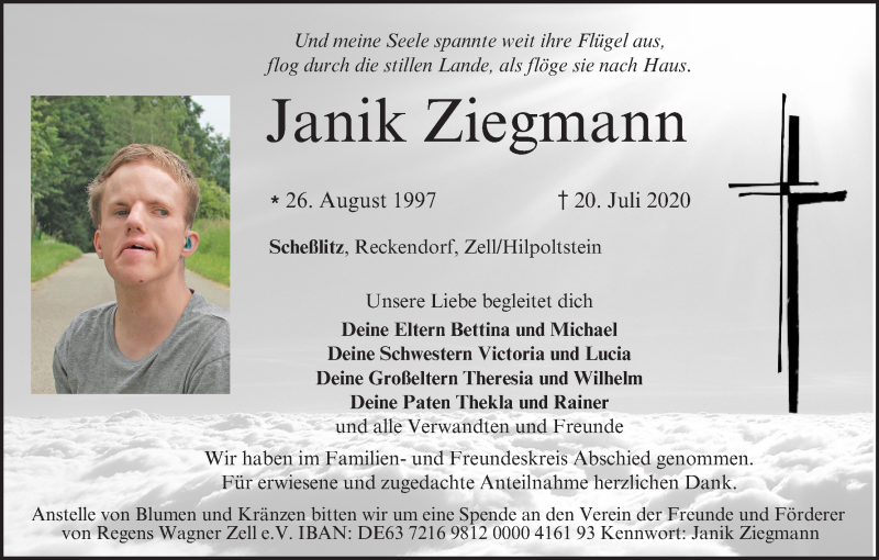  Traueranzeige für Janik Ziegmann vom 25.07.2020 aus MGO