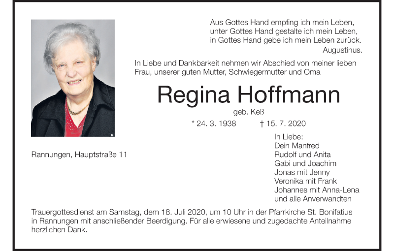 Regina Hoffmann | Traueranzeige | trauer.inFranken.de