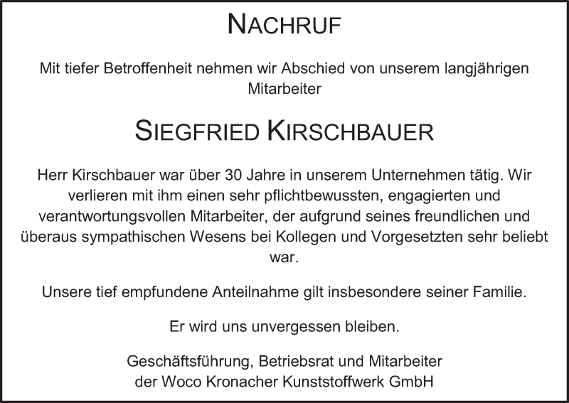  Traueranzeige für Siegfried Kirschbauer vom 04.07.2020 aus MGO