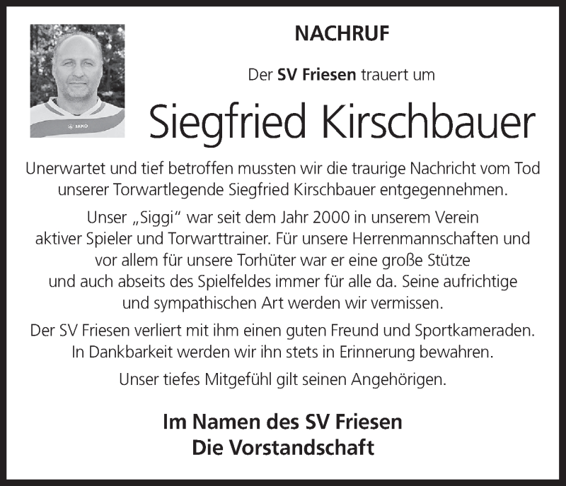  Traueranzeige für Siegfried Kirschbauer vom 04.07.2020 aus MGO